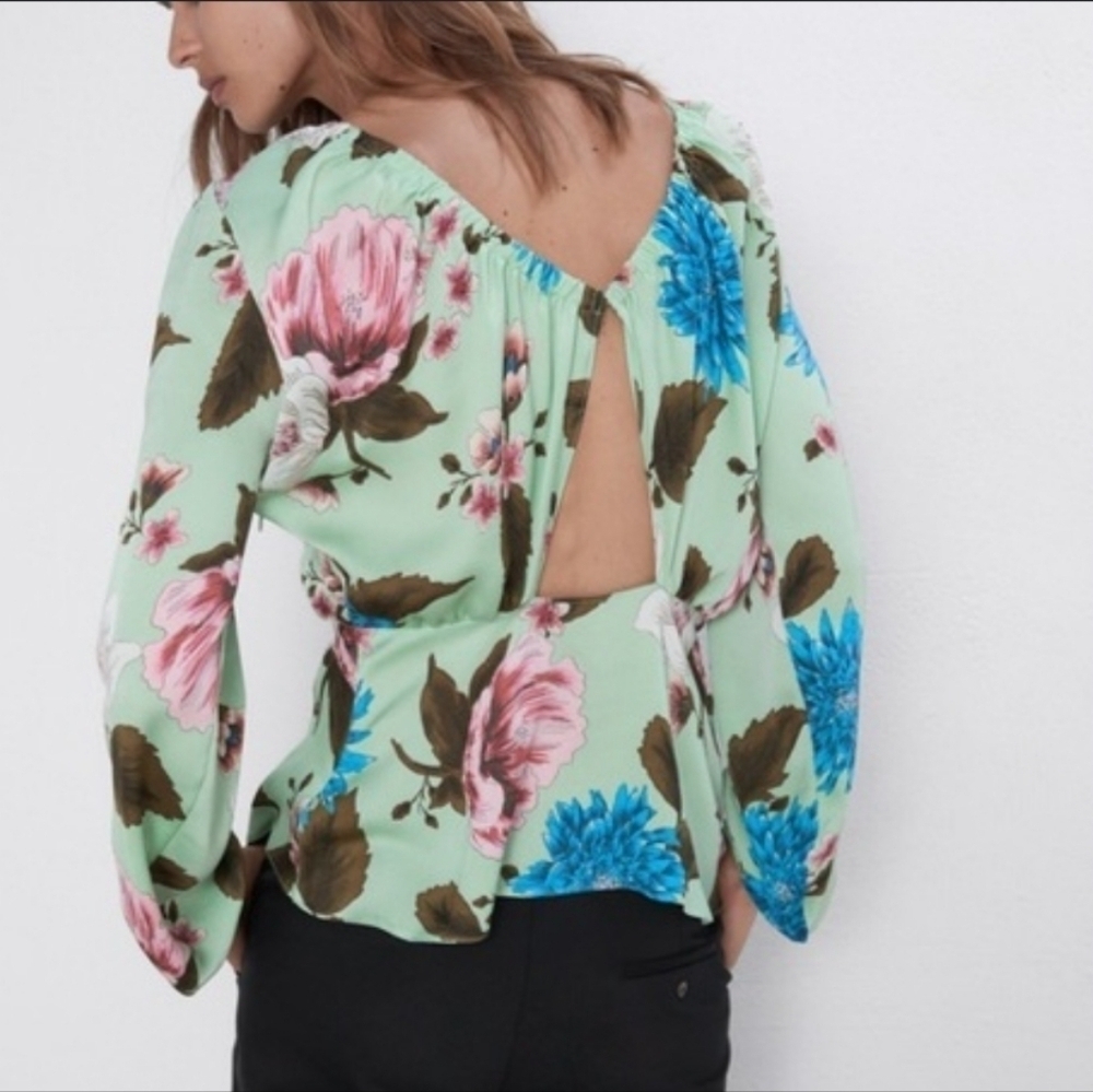 Zara mint floral open back top